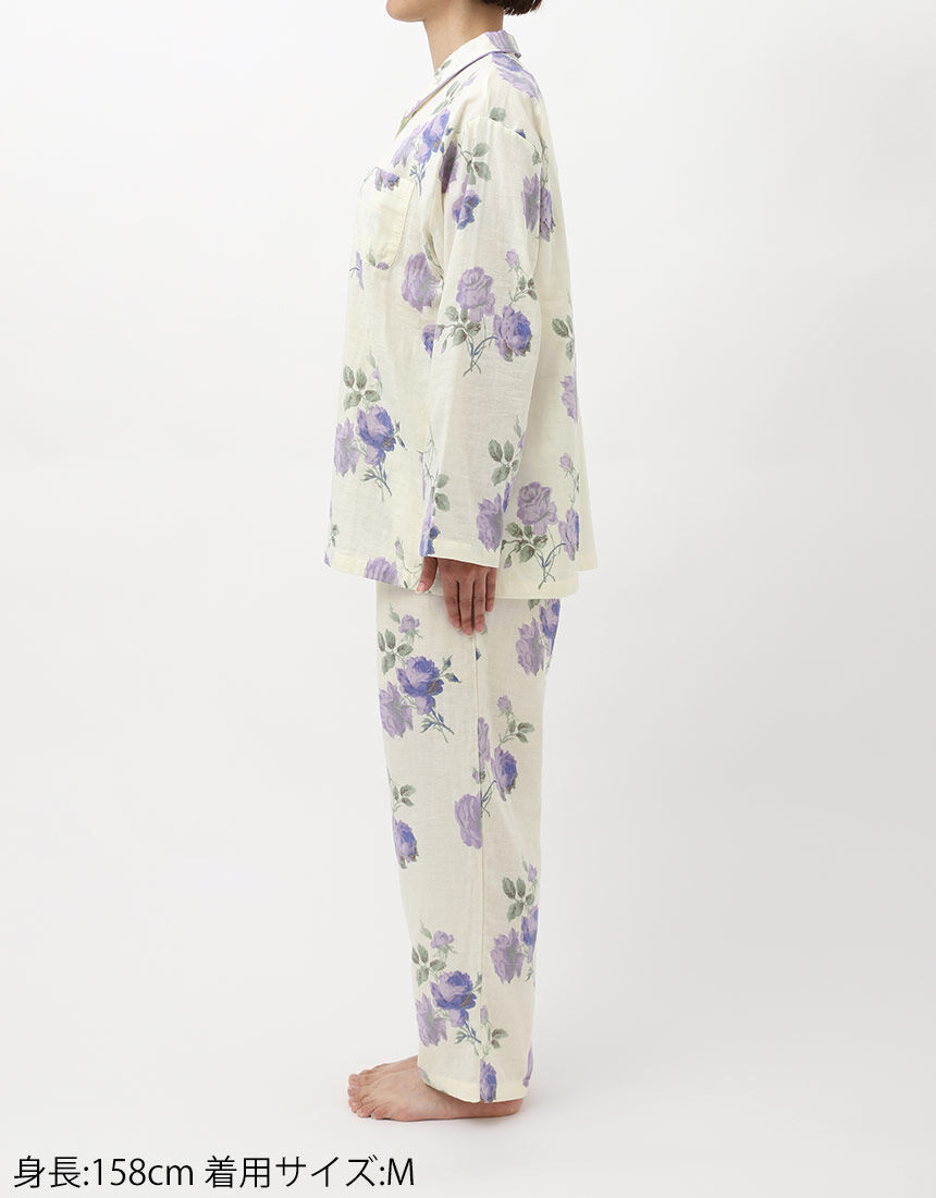 ワコール　婦人パジャマ　綿100%Wガーゼ　長袖　アンティークローズ　LL ウイング／スリープ 【綿100％】【二重ガーゼ】【通気性】【吸汗速