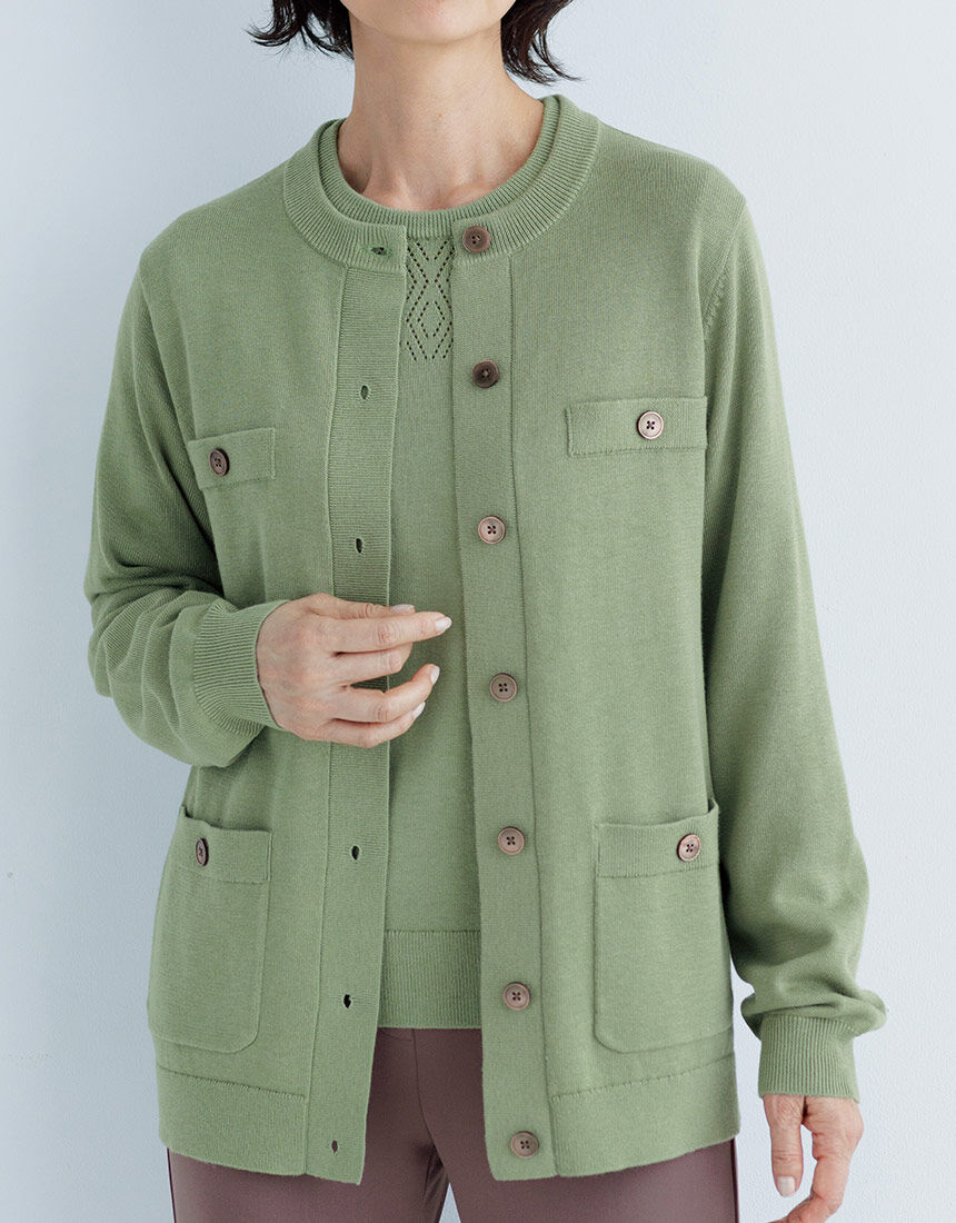 【綿混】 ボタンアクセントカーディガン 【綿混】 ボタンアクセントカーディガン