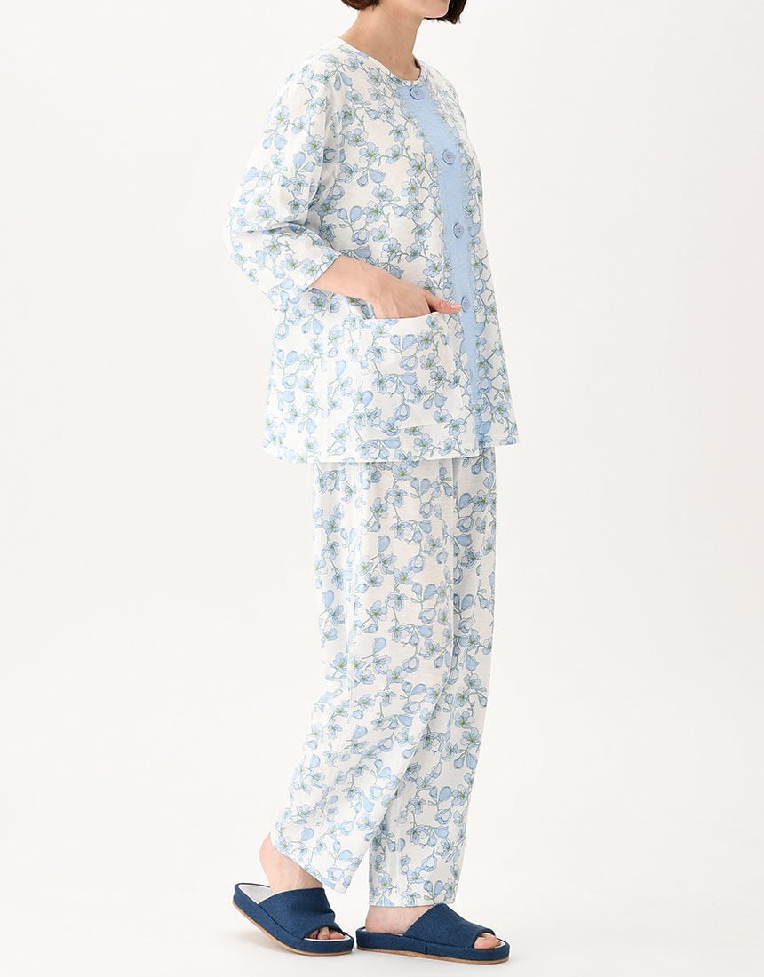 【新品】ワコール/らくラクパートナー　春夏物リップル素材パジャマ（M) ワコール／らくラクパートナー 綿100％【七分袖・レモン