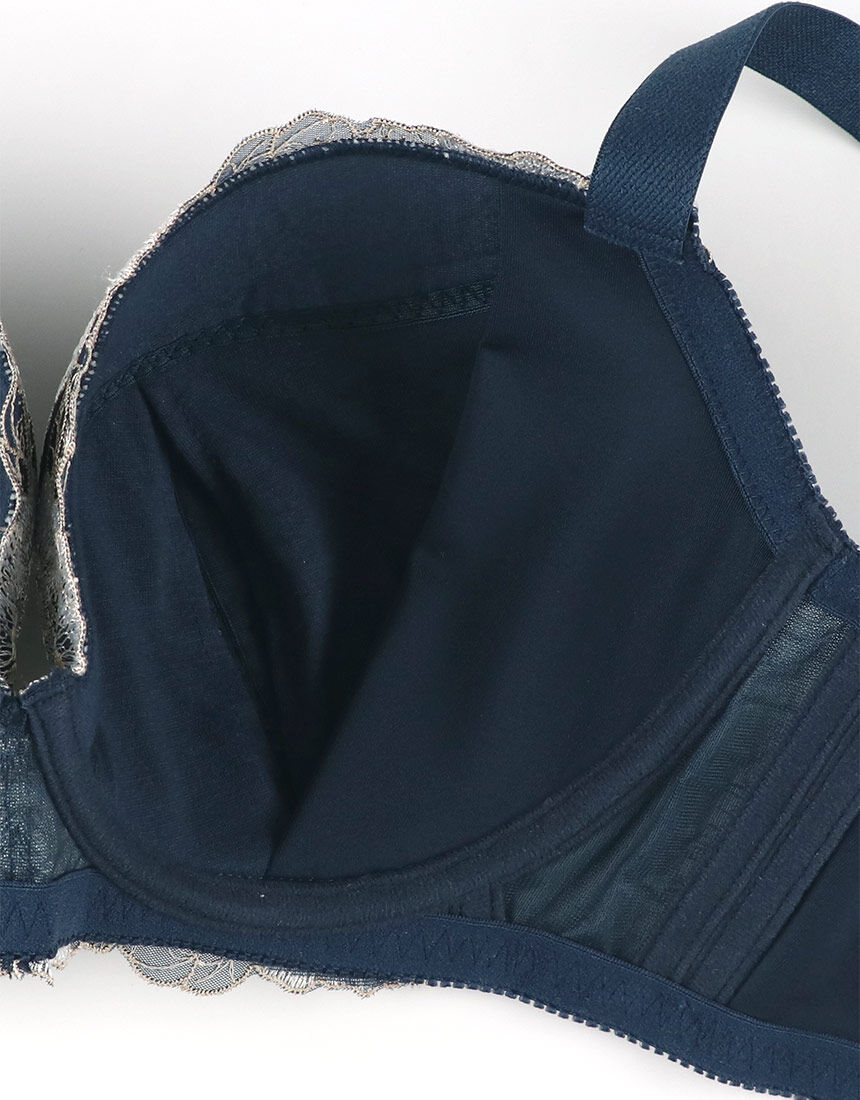 姿勢整い着心地楽/ワコール D70 ブラジャーショーツセット ネイビー Lingè Noël ランジェノエル 美胸脇高 グラマーサイズ ブラ＆ショーツ