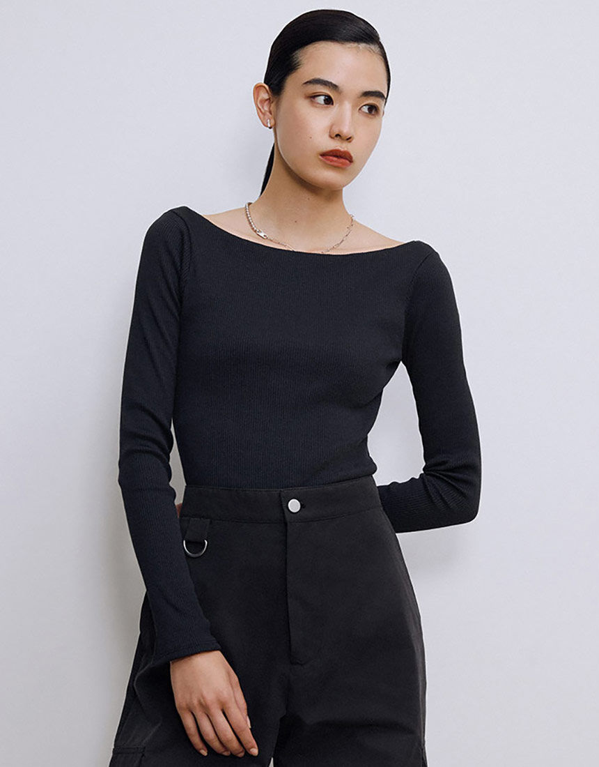 OUR WACOAL カップインバックオープンリブTシャツ