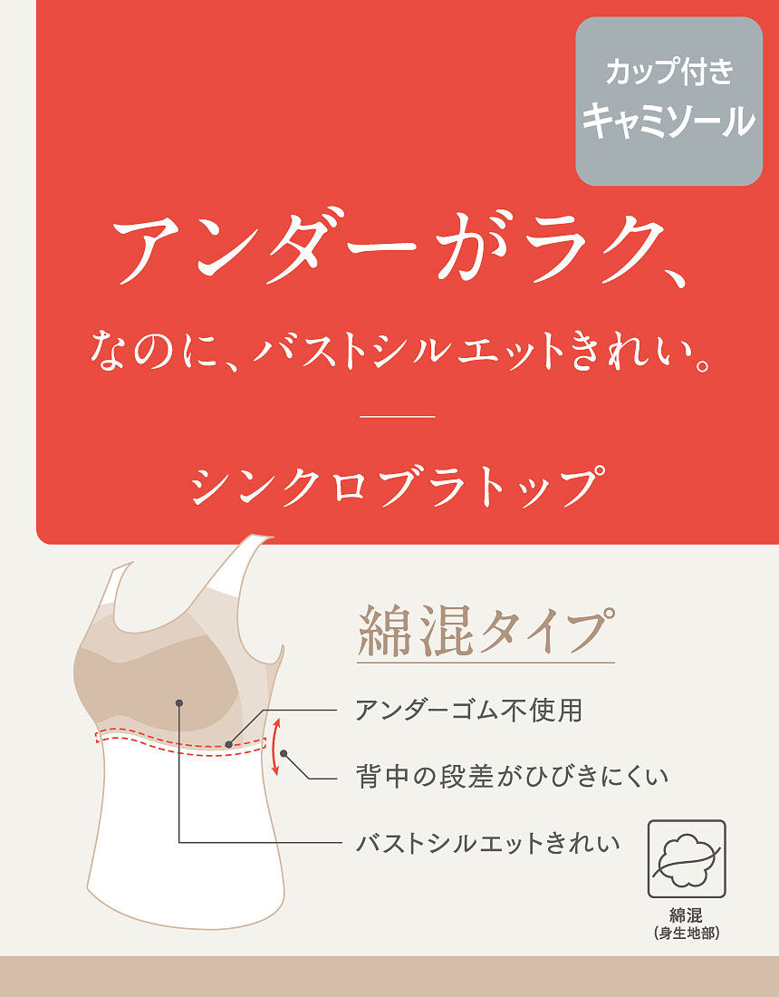 ウイング ブラトップ/綿混/S〜4L展開【シンクロブラトップ ウイング ブラトップ/綿混/S〜4L展開【シンクロブラトップ