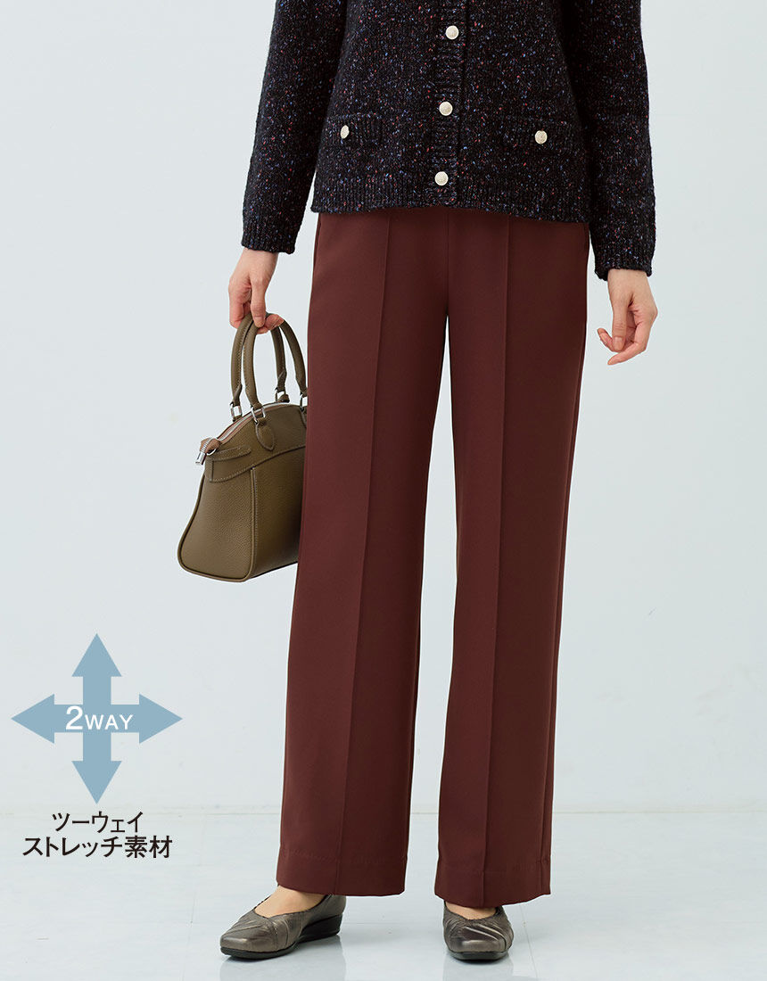 【ストレッチ】 ピンタックセミワイドパンツ 【ストレッチ】 ピンタックセミワイドパンツ