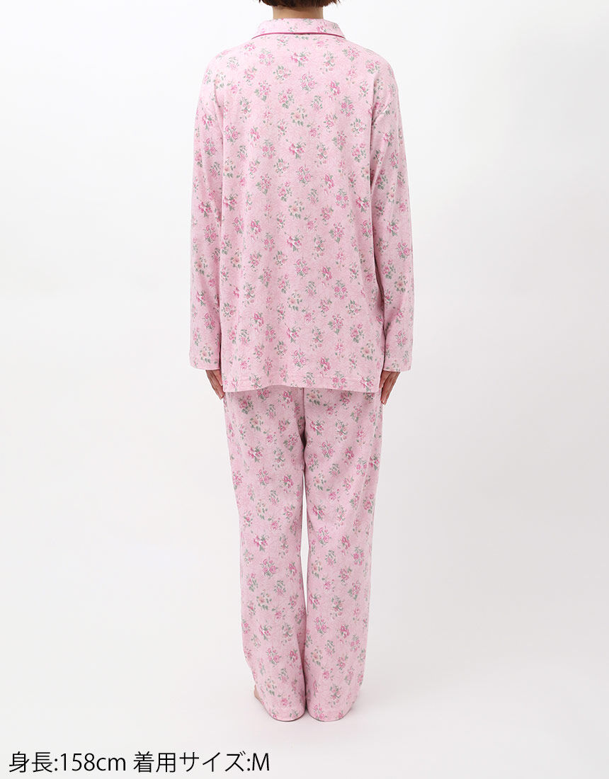 ワコール　新品ミントン　パジャマ　8分丈ズボン　　ピンク系　花柄 ウイング／スリープ 【綿100％】レトロミニブーケ柄 パジャマ