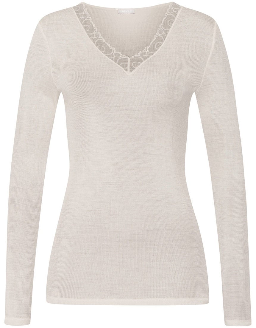 新品未使用HANRO ハンロ　シルクウール リブ編みトップス長袖　XS ハンロ 身生地ウール・シルク素材 トップス（長袖） UIH323｜ワコール