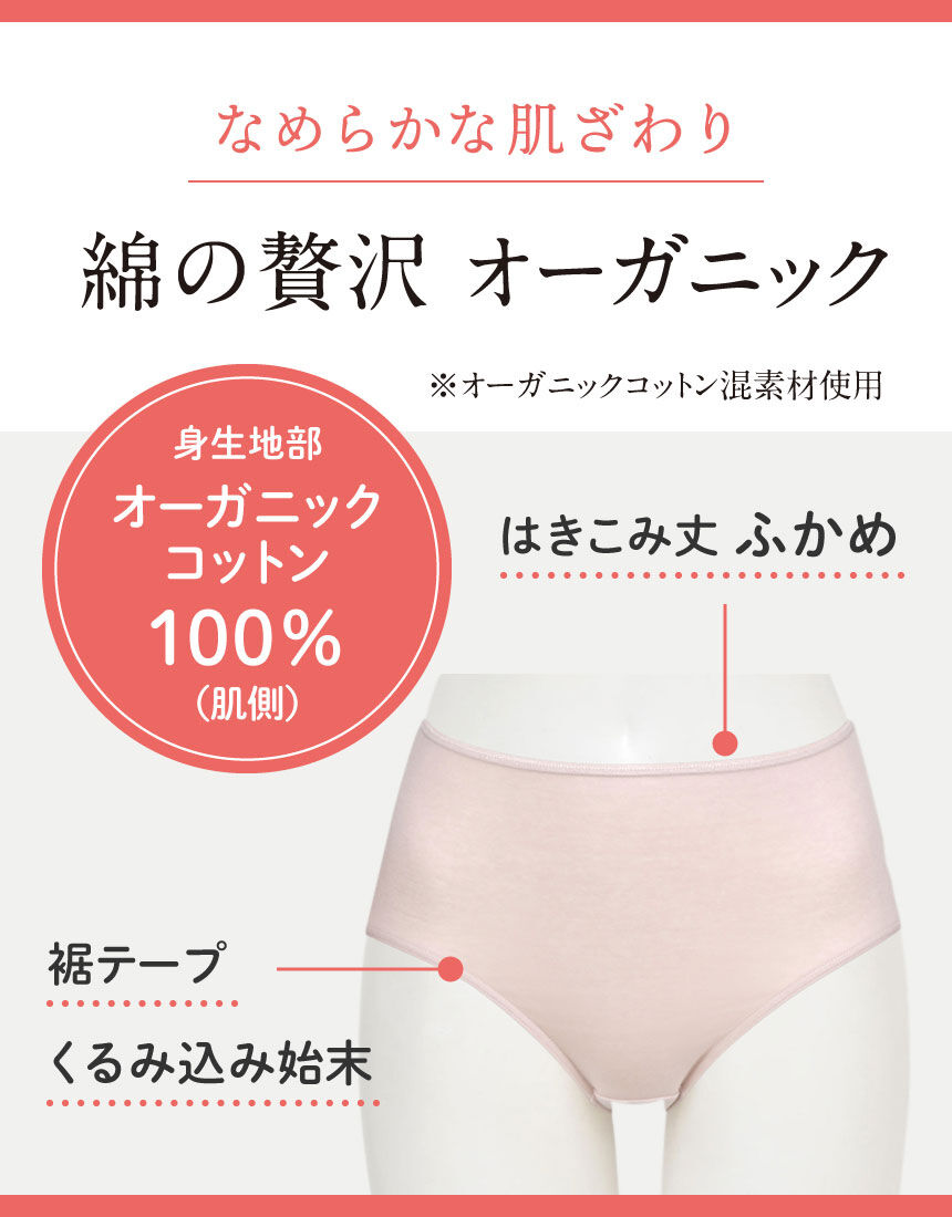 ウイング 身生地部オーガニックコットン混素材（はきこみ丈ふかめ