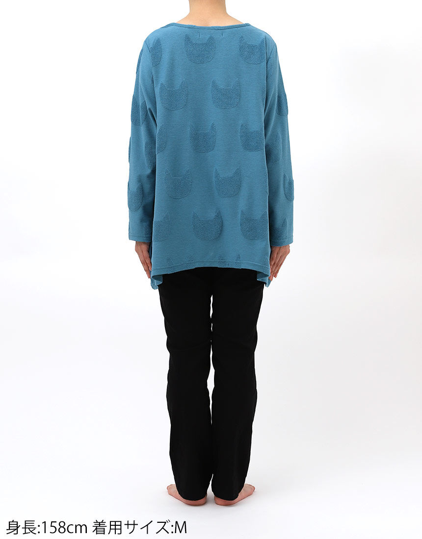 アツコマタノ 【綿混】黒猫のMEMEのシルエットがポイント トップス