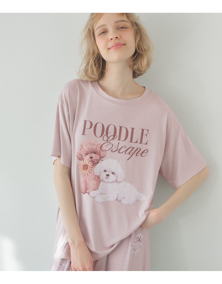 PEACH JOHN トイプードル柄のらくちんカットソーパジャマ。カットソー