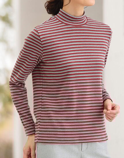 あったかボーダーハイネックトップス, , main