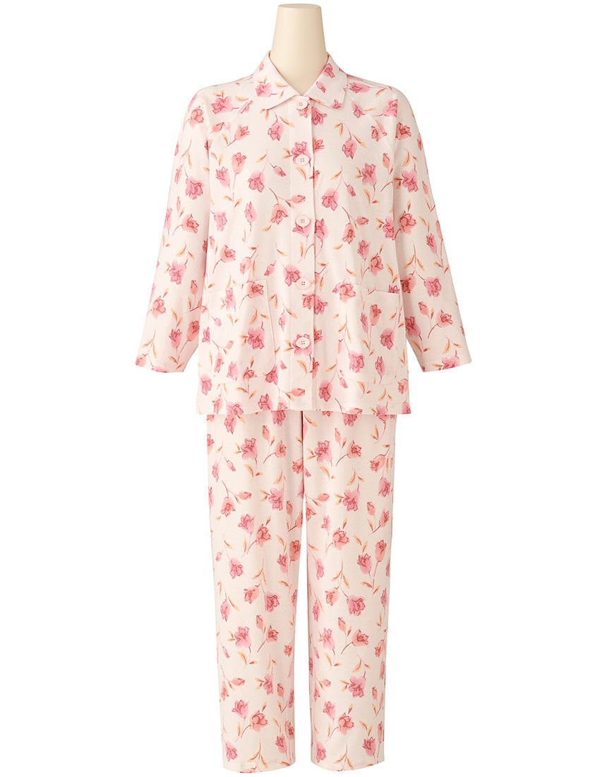 ワコール　介護用　らくらくパートナー　綿100% ピンク花柄パジャマ ワコール／らくラクパートナー 微起毛・綿100％【長袖・レモン