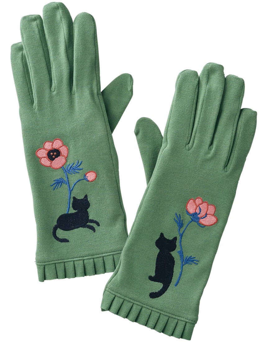 アネモネと猫 手袋 アネモネと猫 手袋