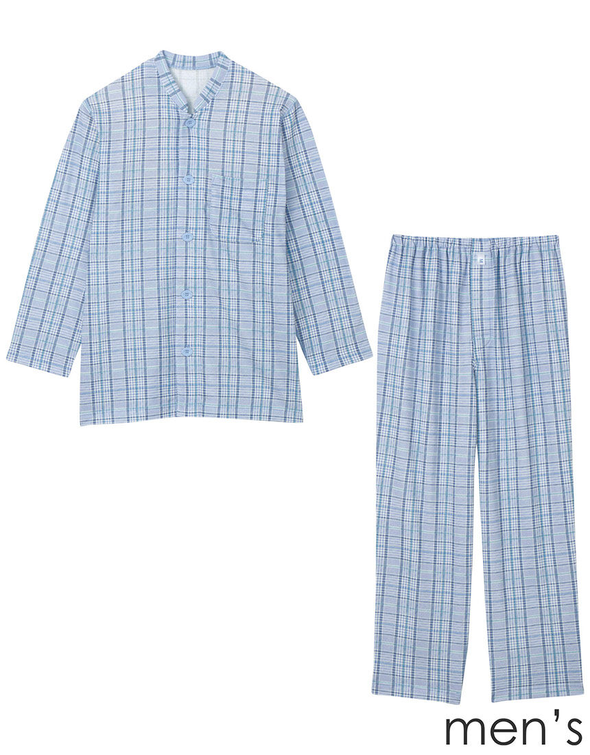 家庭用タンブル乾燥機対応・紳士パジャマ【長袖・レモンボタン】 メンズパジャマ