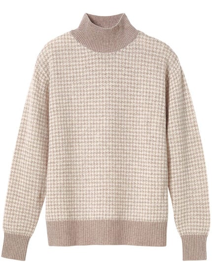 ウールカシミヤ千鳥柄セーター, , main