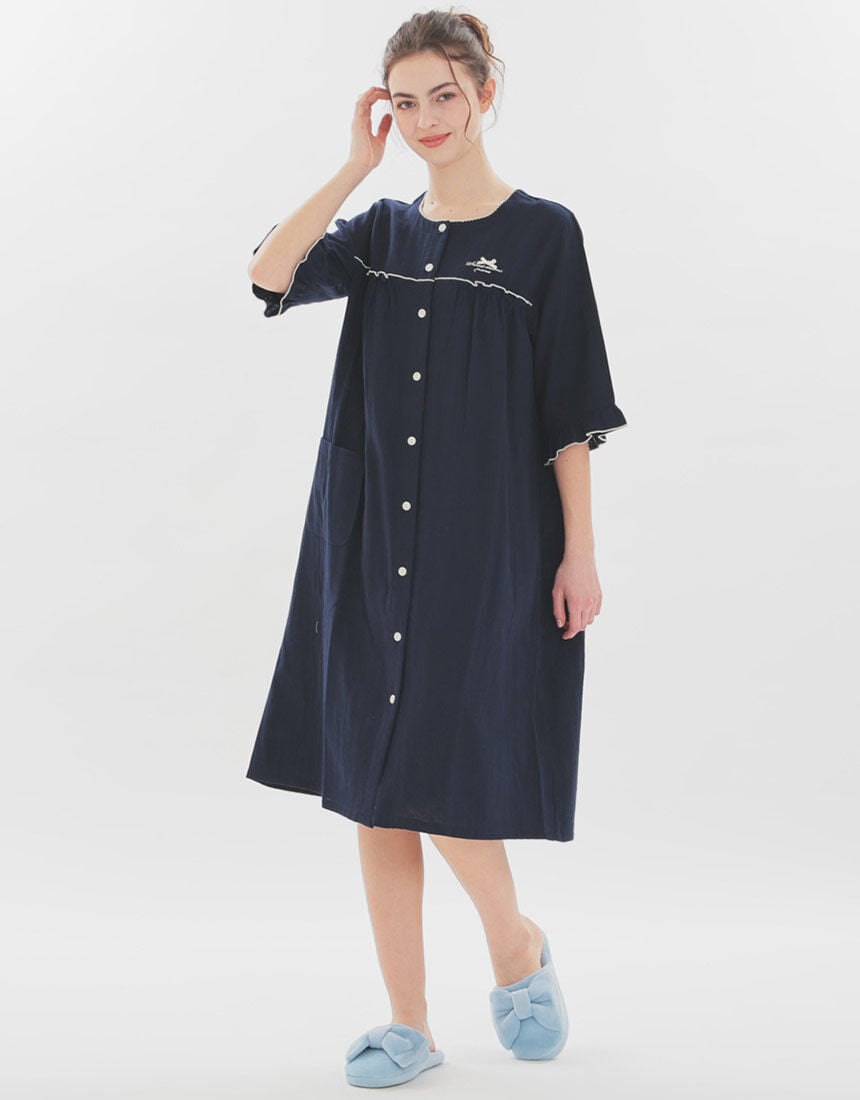 新品タグ付き ワコール パジャマ ルームウェア ワンピ ツリーブルー L しっとり感触カシュクールワンピース&産後も使えるパンツパジャマ