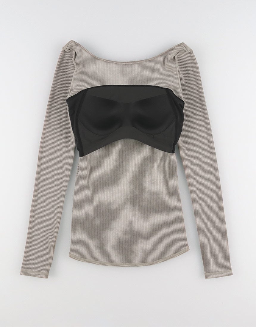 OUR WACOAL カップインバックオープンリブTシャツ
