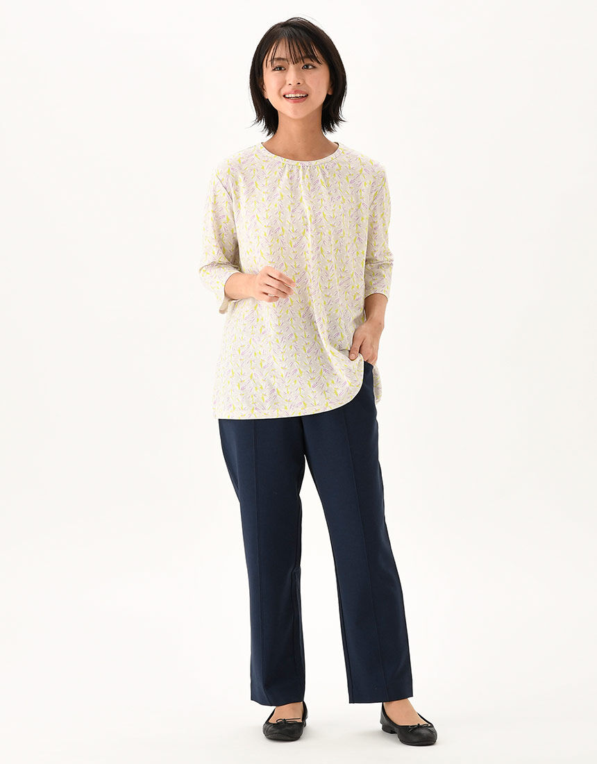 ワコール Wacoal らくラクパートナー Tシャツ七分袖 SP・LPサイズ DAL418 【F】 ワコール／らくラクパートナー 綿100％・幾何学模様のT