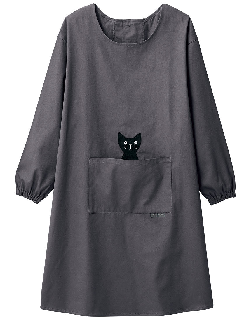 ワコール／ラブボディ かつらぎのひょっこり黒猫 割烹着 HIH370