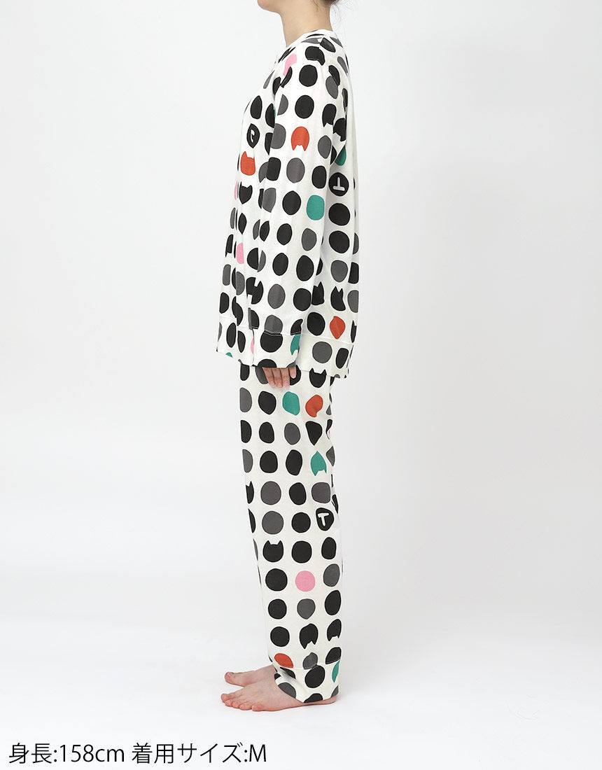 ツモリチサトスリープ 【綿100％】ネコ顔をプラスしたドット柄が