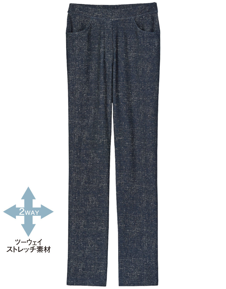 あったか裏起毛デニム調プリントパンツ, , hi-res