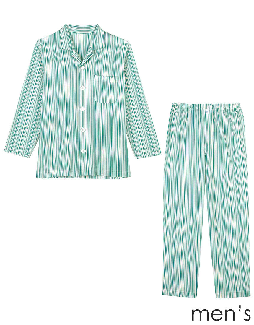 綿１００％・紳士パジャマ【長袖・レモンボタン】 メンズパジャマ