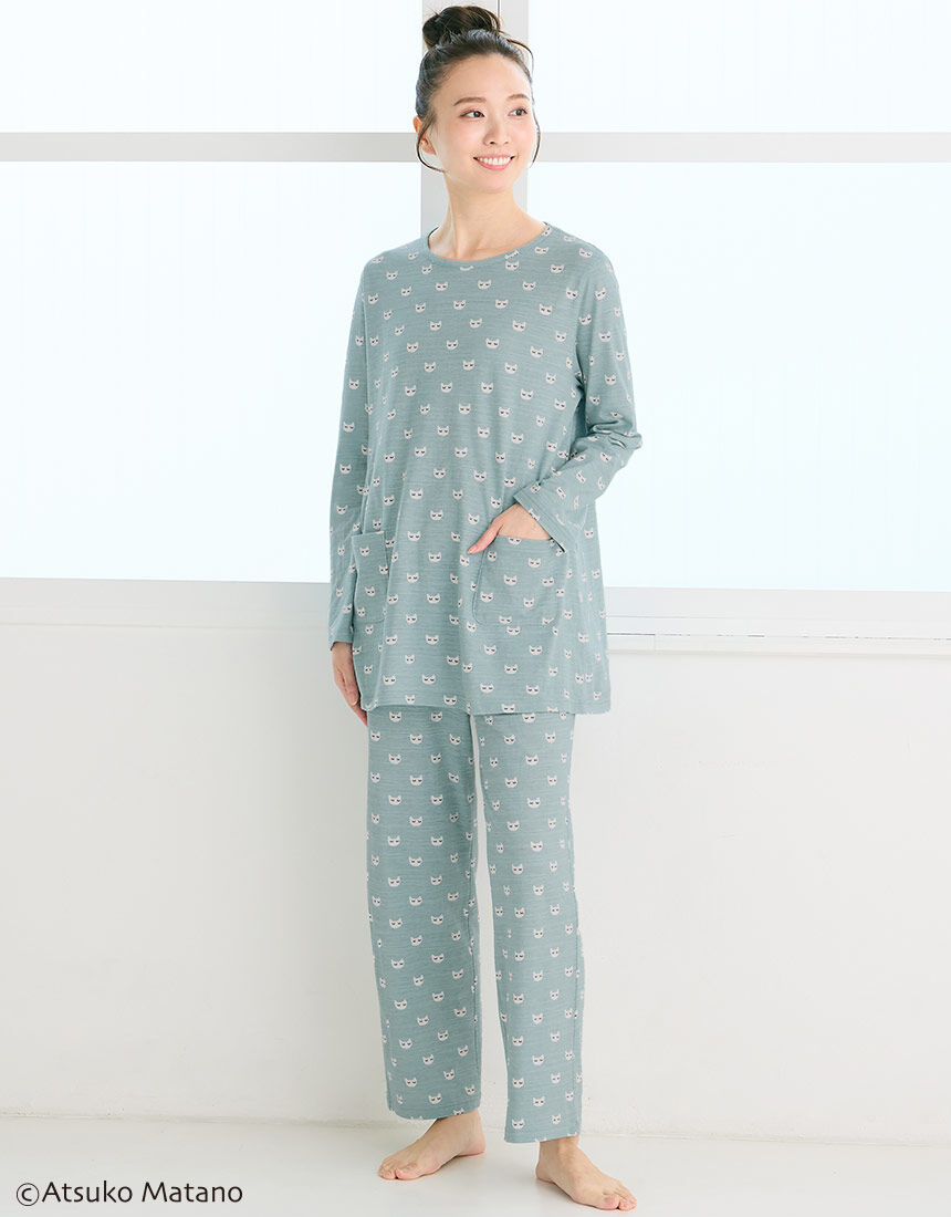 アツコマタノ 【綿100％】やさしい肌ざわり 猫プリントが