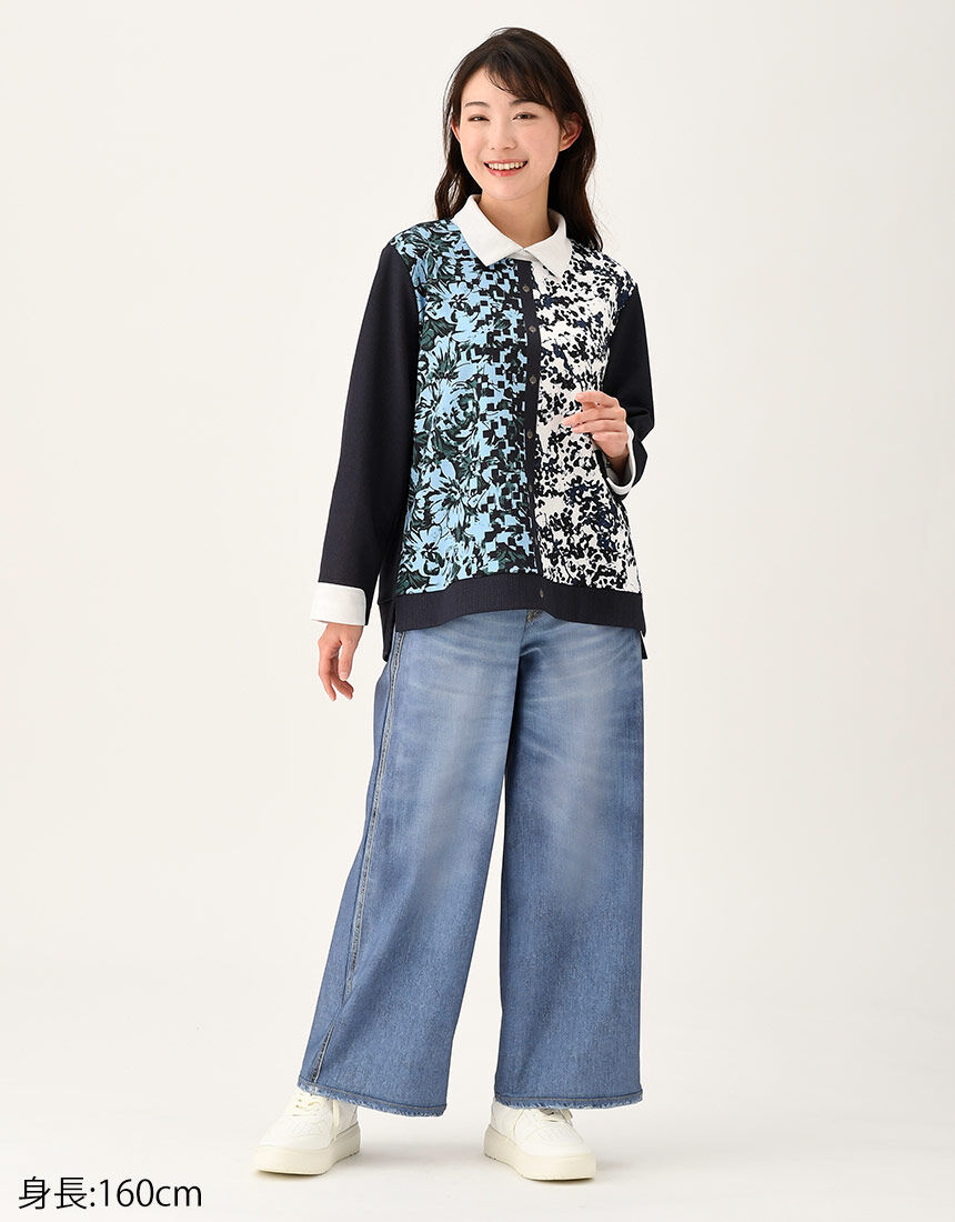 美品♡Wacoal カルソン まるでデニム ワイドクロップドパンツ Lsize ワコール_カルソン 〈まるでデニム〉ぐ〜んと伸びてラクなのに