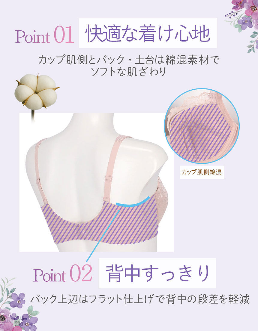 ウイング／ツヤカ 綿混・伸びの良い素材でバストにやさしくフィット