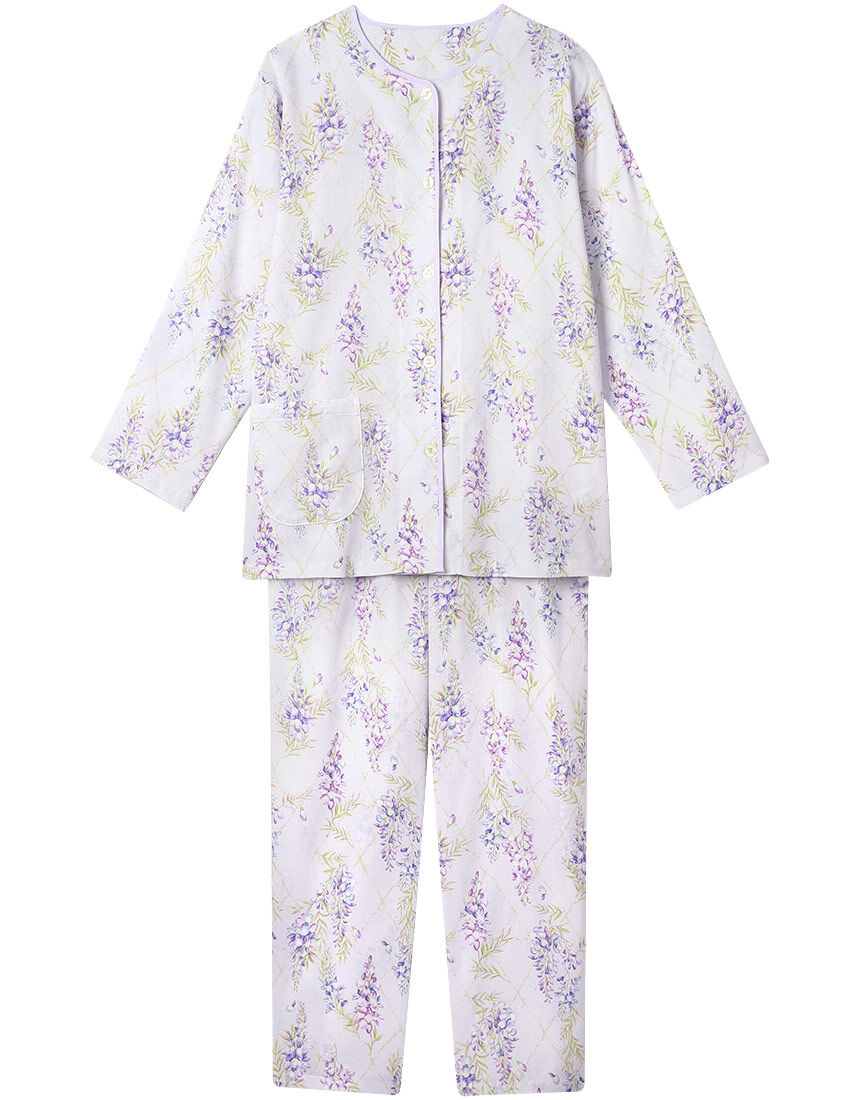 Wacoal 花柄 パジャマセット ワコール_リラックス＆スリープ 【綿100％】藤の花と蔓 上品な