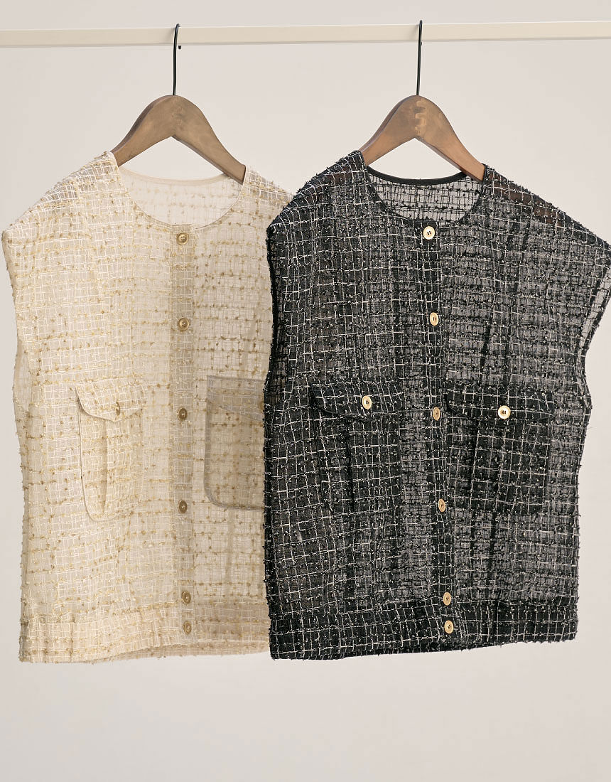 定価6.2万ANAYI 24SS フラッフィーツイード4ポケットジレ サックス セール】 【セットアップ対応商品】フラッフィーツイード4