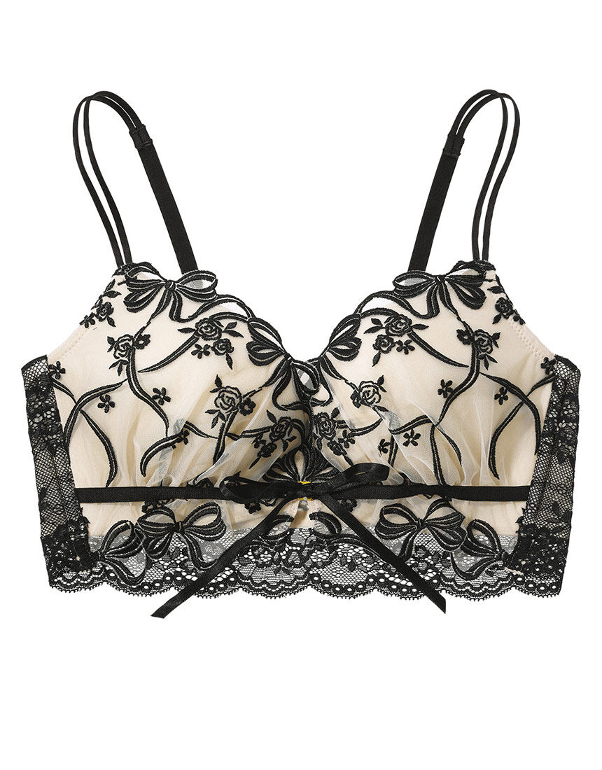 PEACH JOHN リボン付きブラジャーセット 2点 PEACH JOHN 【盛りブラ・ノンワイヤー】リボン舞うレースに胸高鳴る