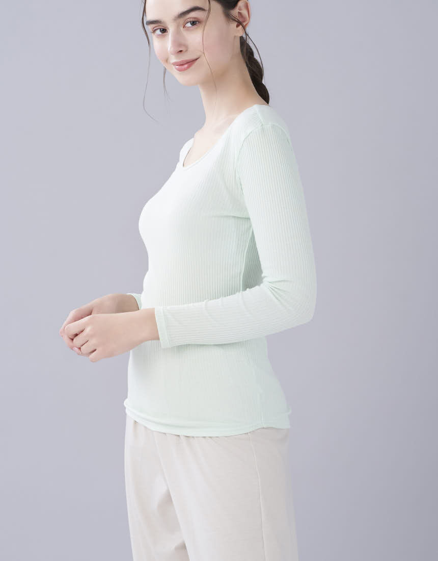 ウンナナクール 綿100％生地使用 リブ編みコットン トップス（長袖