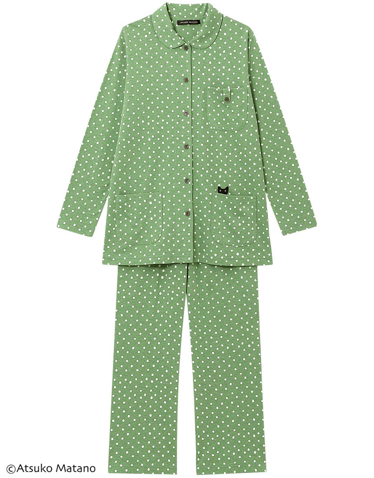 新品ワコールマタノアツコ パジャマ シルク 緑 Lサイズ 巾着付き 平たく