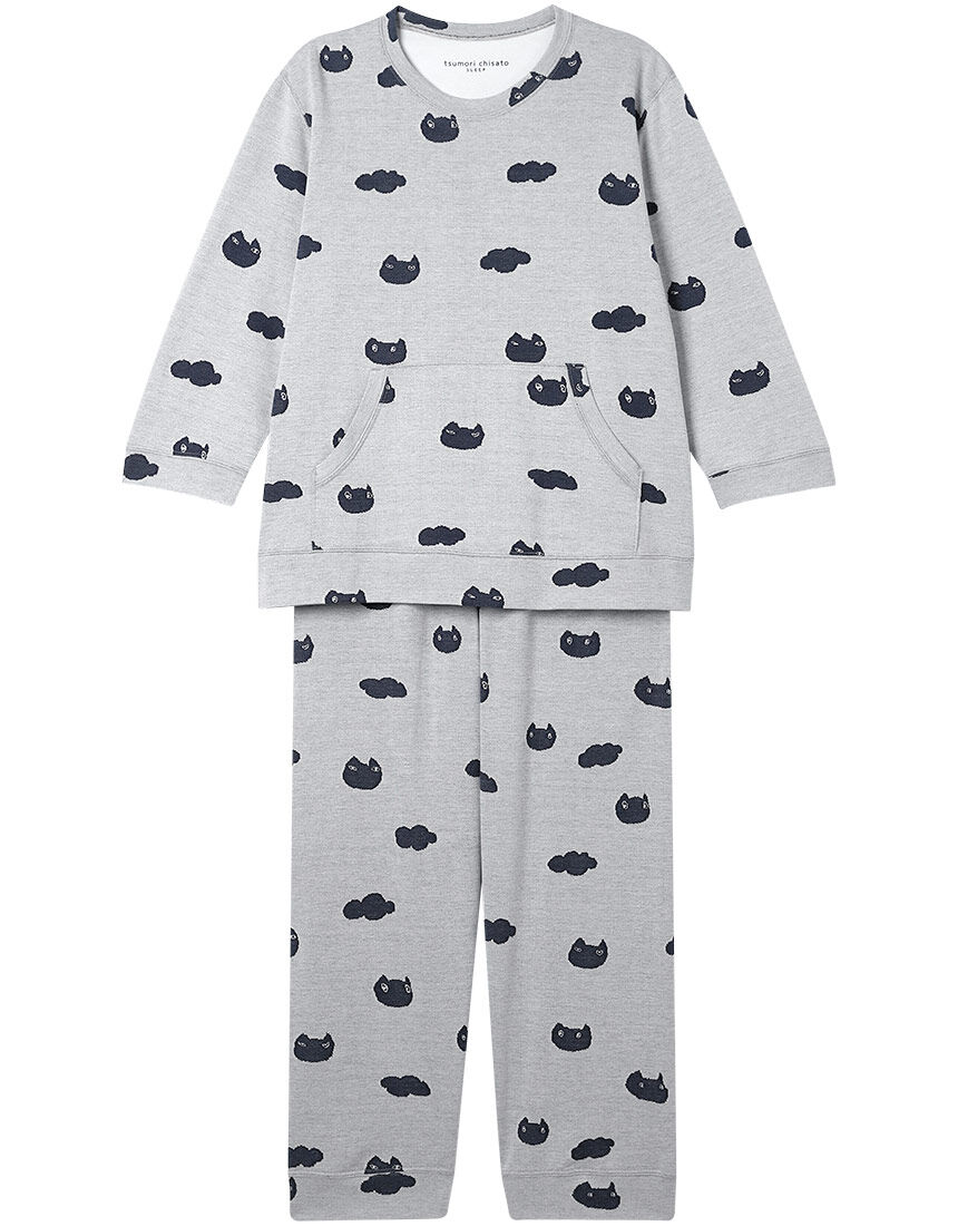 ツモリチサトスリープ 【綿100％】色々な表情のネコの顔や曇をジャ