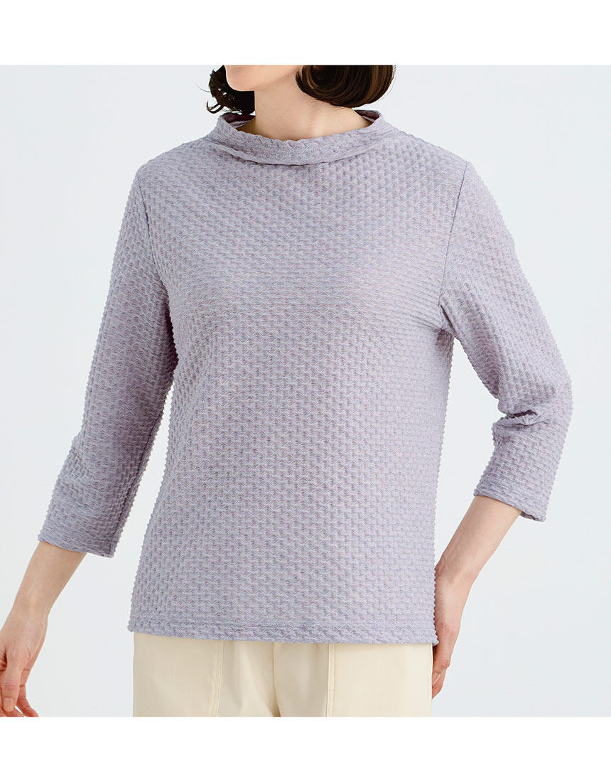 ジャカード七分袖トップス, , hi-res