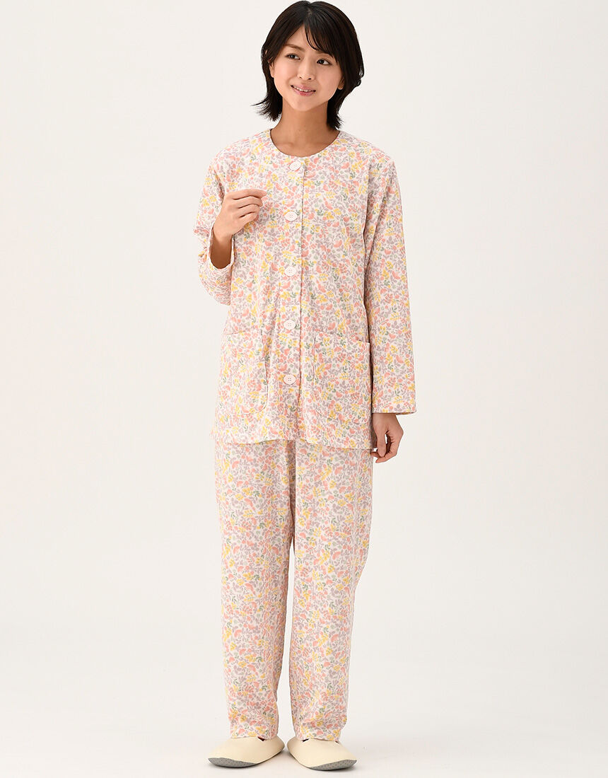 ワコール パジャマキルトニット素材 Mサイズ　らくラクパートナー ワコール／らくラクパートナー キルトニット素材【長袖・レモンボタン