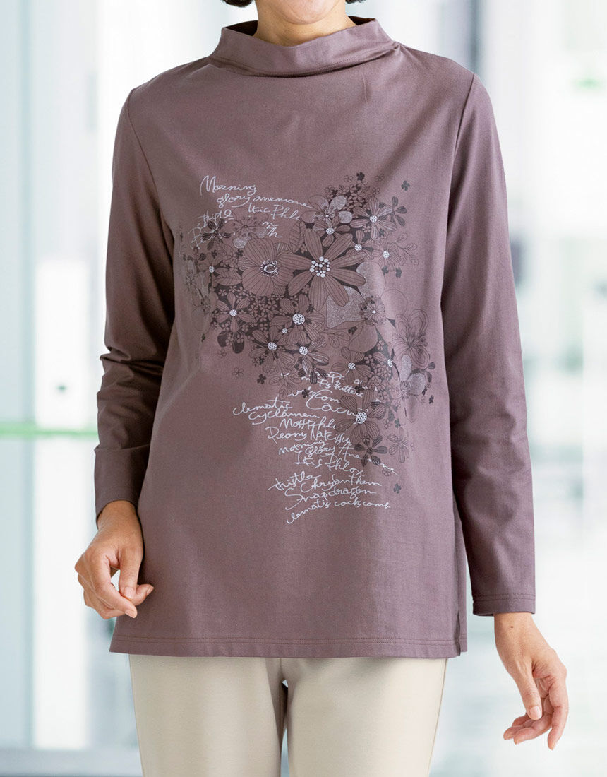 花柄プリントロングＴシャツ, , hi-res