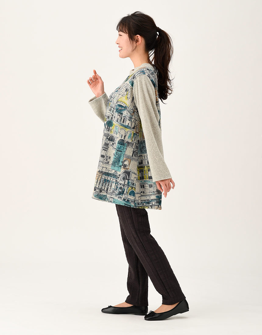 ワコール_カルソン 【表起毛】プリントチュニック 長袖 アウター