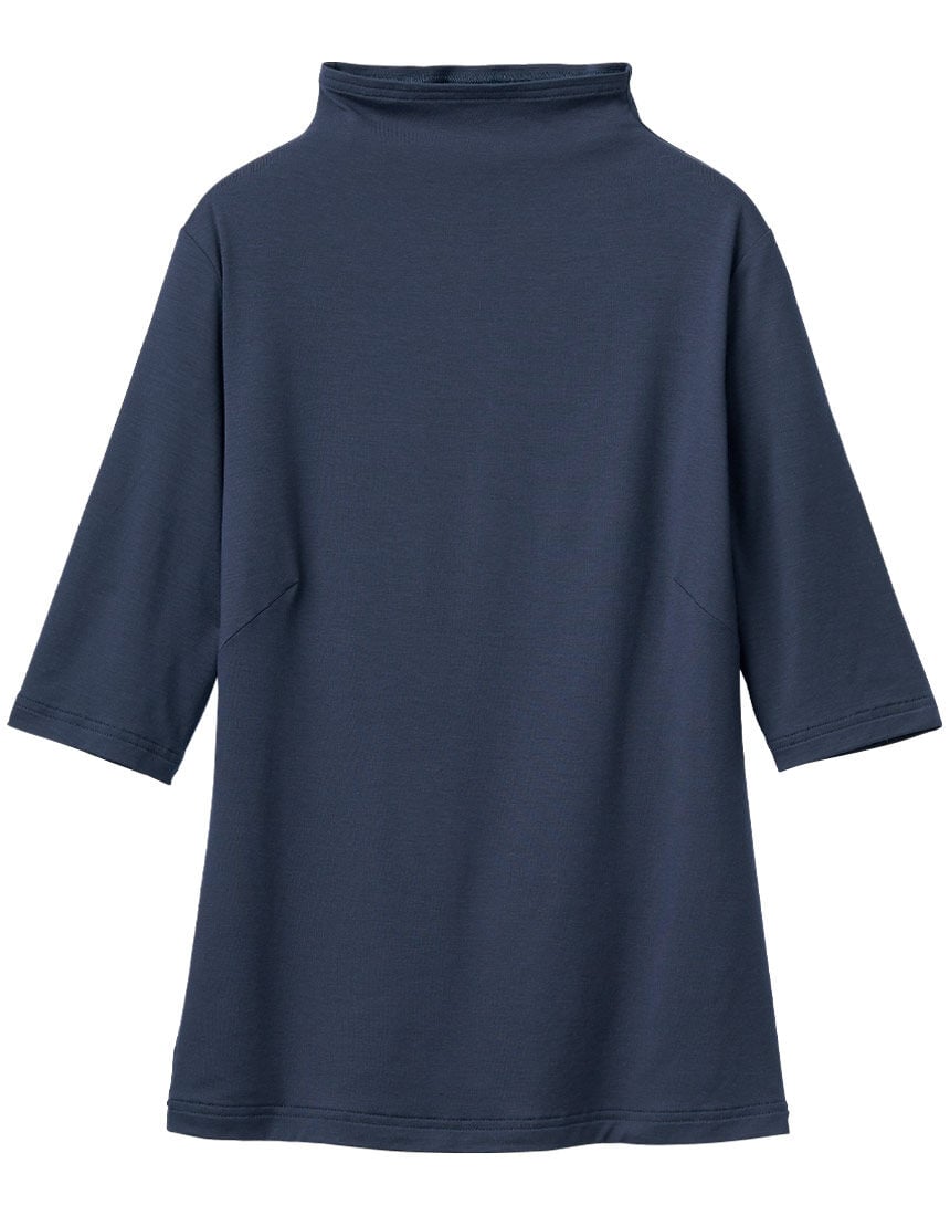 ボトルネックトップス五分袖, , hi-res