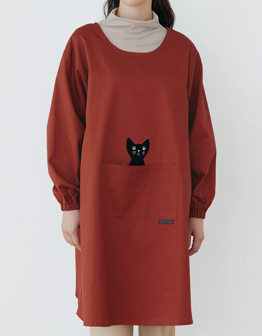 ワコール／ラブボディ かつらぎのひょっこり黒猫 割烹着 HIH370