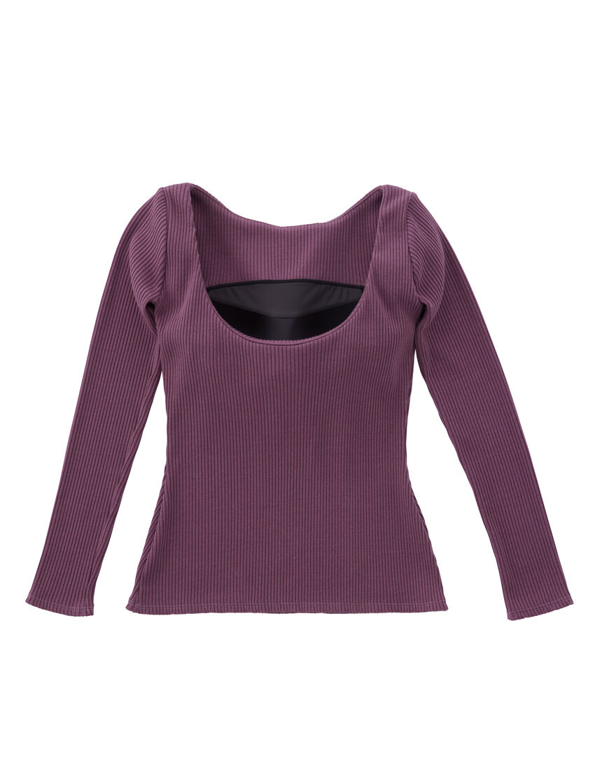 ＯＵＲ　ＷＡＣＯＡＬカップインバックオープンリブＴシャツ アウター（カップ付き） OUR WACOAL カップインバックオープンリブTシャツ
