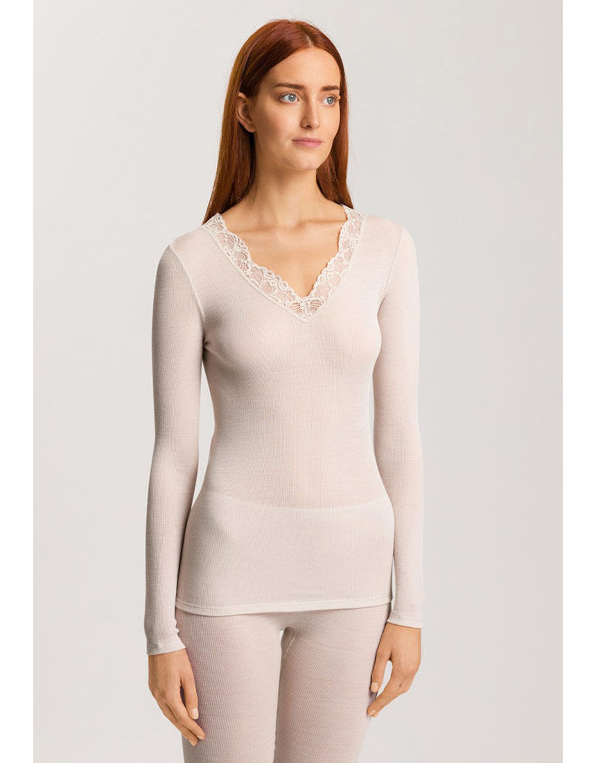 新品未使用HANRO ハンロ　シルクウール リブ編みトップス長袖　XS ハンロ 身生地ウール・シルク素材 トップス（長袖） UIH323｜ワコール