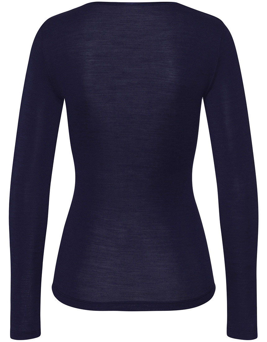 新品タグ付き 高級 ハンロ ウール シルク インナー トップス XS ネイビー ハンロ ウール・シルク素材 トップス（長袖） UIH300｜ワコール直営の