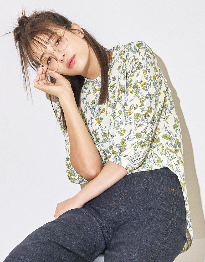 ワコール_カルソン ラクに着映える・プリントTブラウス 8分袖