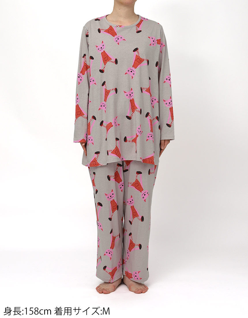 アツコマタノ 【綿100％】愛らしい猫のぬいぐるみデザイン パジャマ