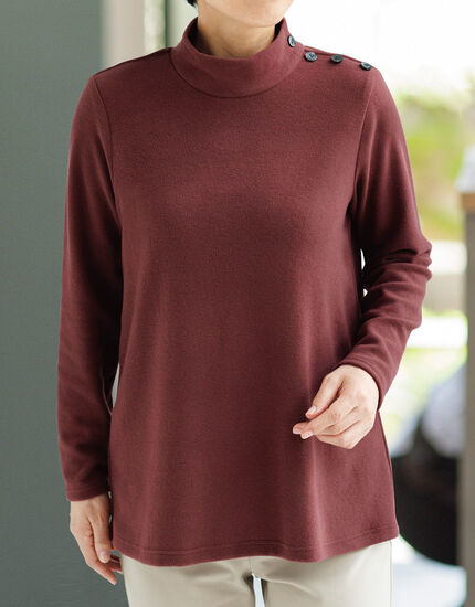 ボタンアクセントハイネックトップス, , main