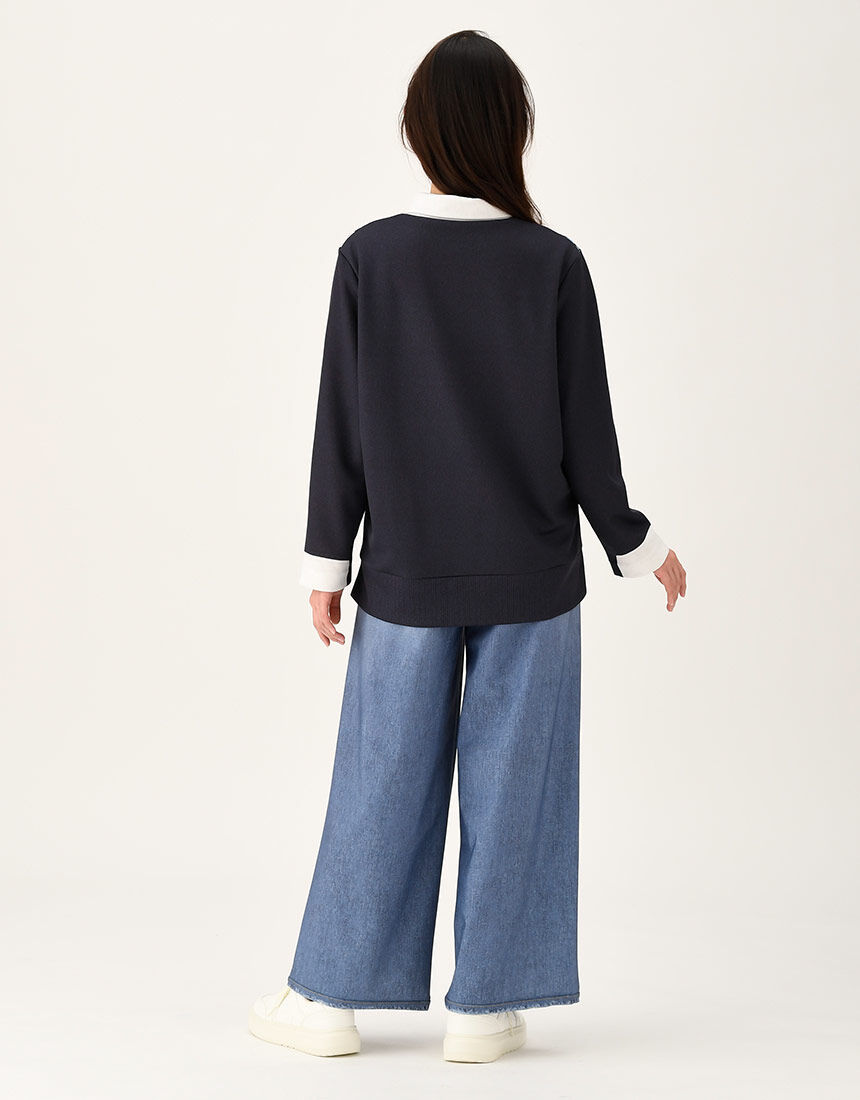 美品♡Wacoal カルソン まるでデニム ワイドクロップドパンツ Lsize 美品♡Wacoal カルソン まるでデニム ワイドクロップドパンツ