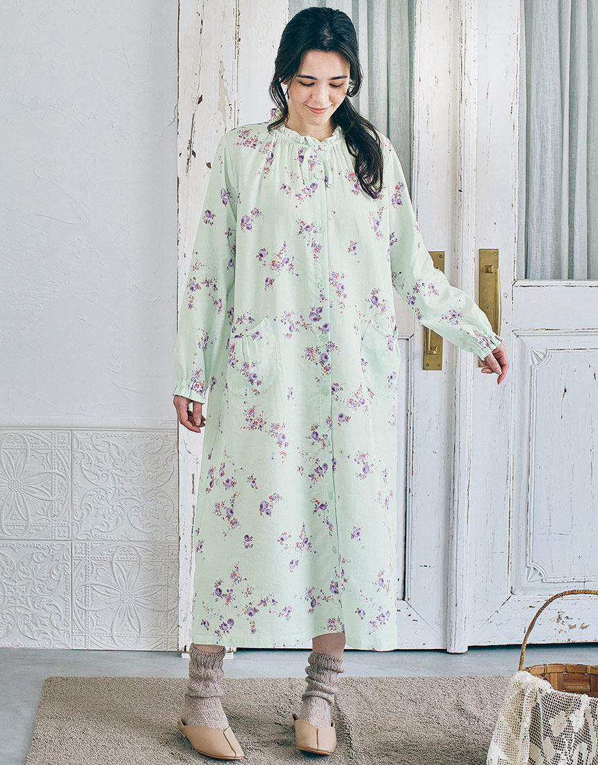 【試着のみ】HOURGLASS ニースリーブ IVORY ROSE 4XL リングドットリブニットフレアワンピース(マタニティ&授乳服）授乳口