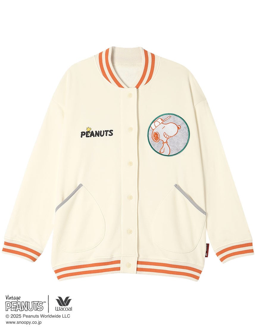 【綿混】あったか羽織 スタジャン風がおしゃれ/PEANUTS×ワコール カーディガン 【綿混】あったか羽織 スタジャン風がおしゃれ/PEANUTS×ワコール カーディガン