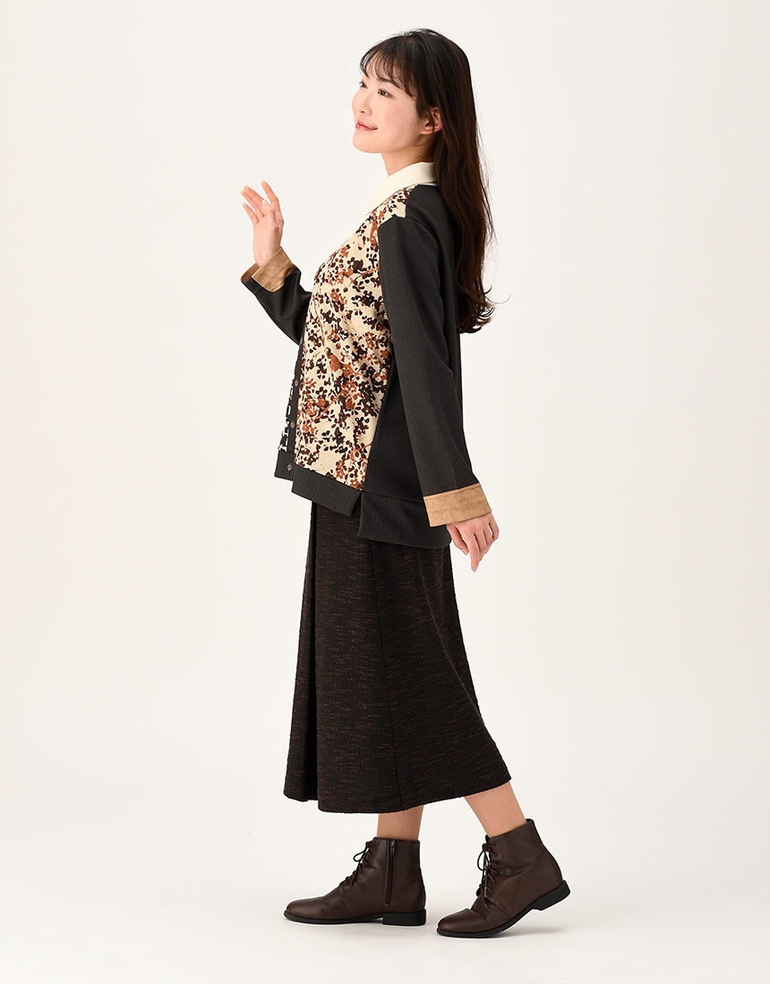 ワコール_カルソン 重ね着風のプリント・Tブラウス 長袖 アウター