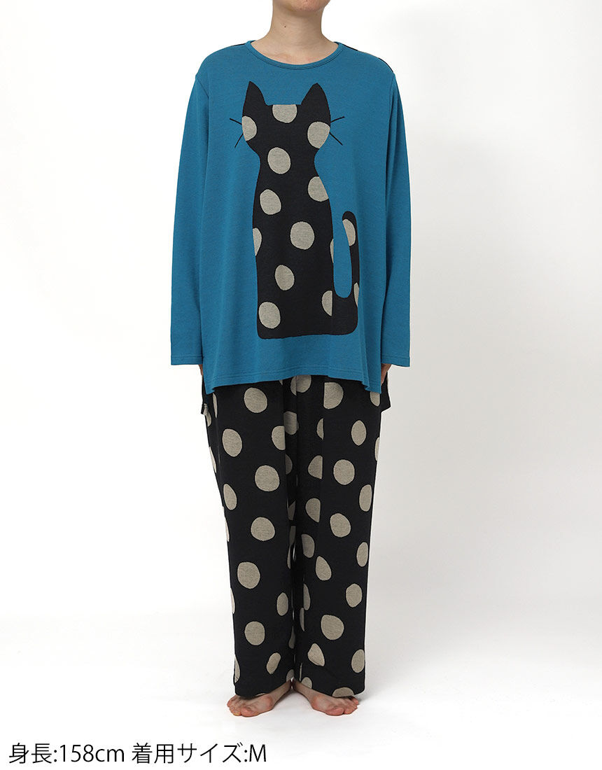 アツコマタノ 【綿100％】秋におすすめ 猫とドットがポイント